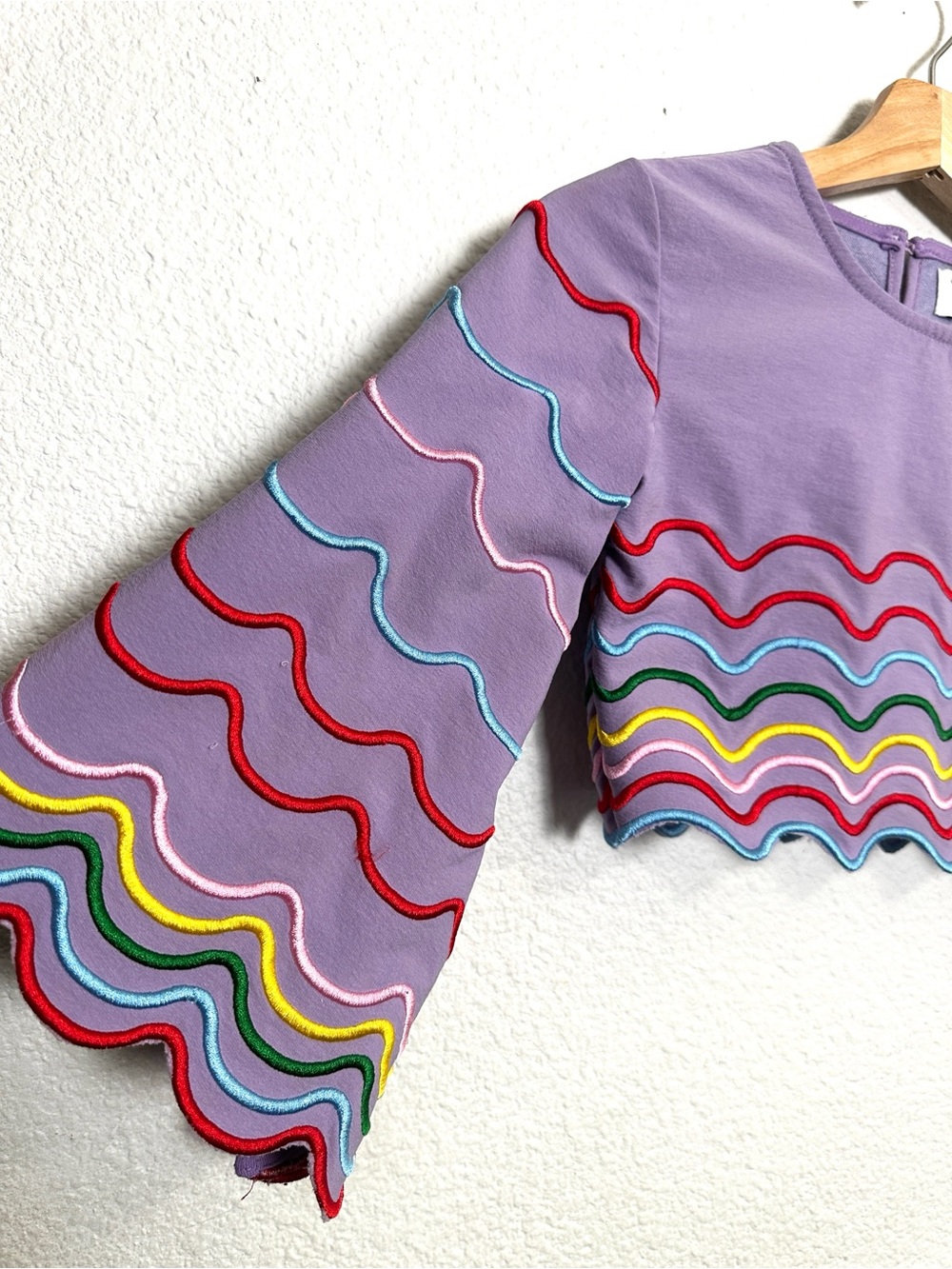 Lola + The Boys Purple Rainbow Top Embroidered Bell Sleeve Size 8 - Picture 4 of 11